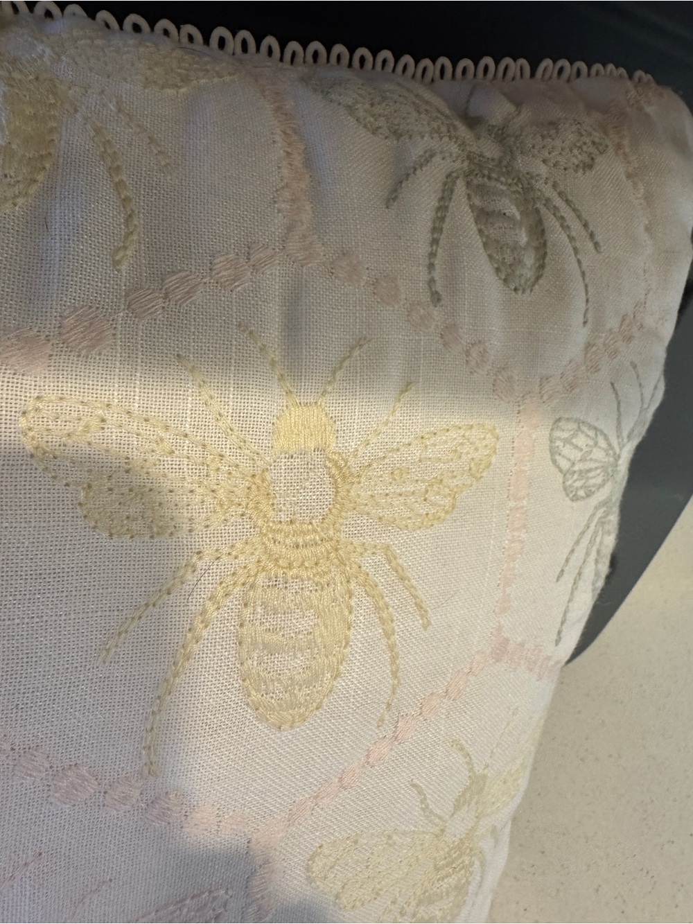 World Market- Embroidered Bee Accent Pillow - Soft Pastels